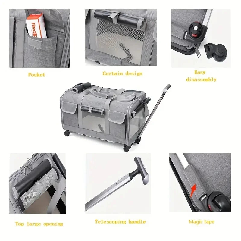 Extra Large Portable Pet Trolley  Detachable Dog Trolley Case, Large Foldable Pet Bag Cat Travel Carrier Bag