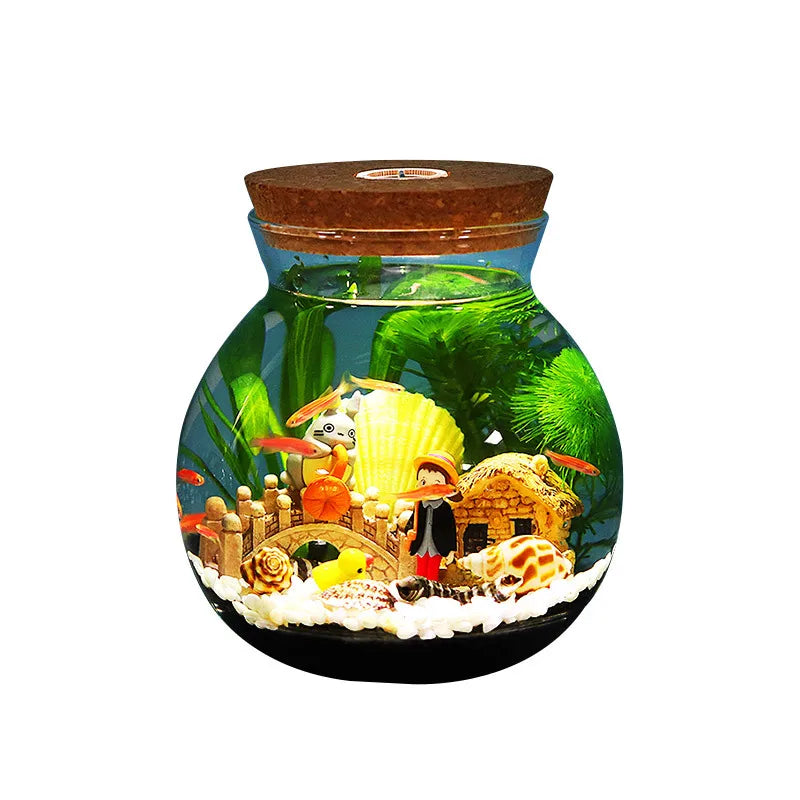 Portable Ecological Micro Landscape Bottle  Aquarium Landscape Bucket Fish Tank Office Desktop Glass Ecological Bottle Fish Tank