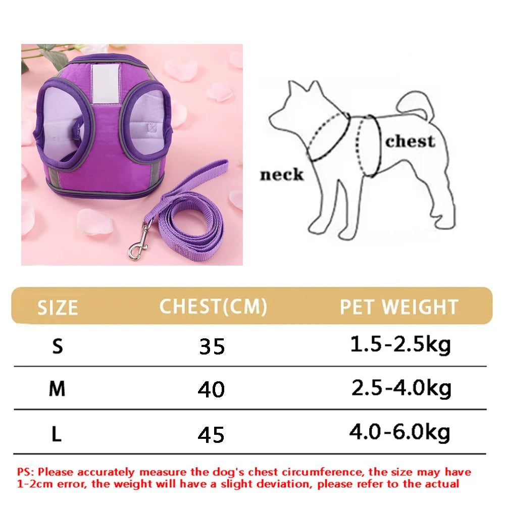 Breathable Reflective Pet Harness Leash Set with Adjustable Floral Chest Strap