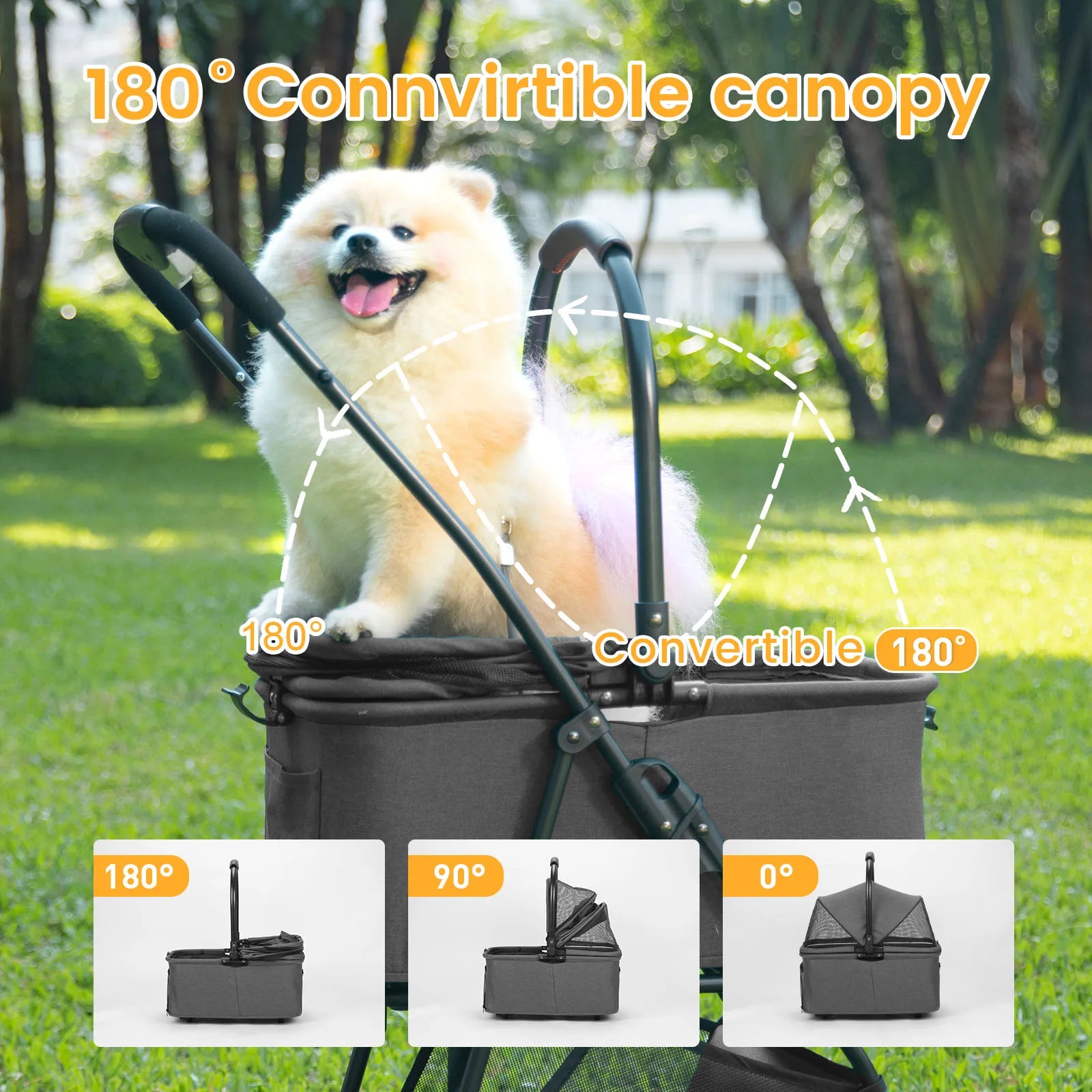 Luxury Detachable Four-wheeled Pet Stroller, Cup Holder Design, Travel Carrying Bag