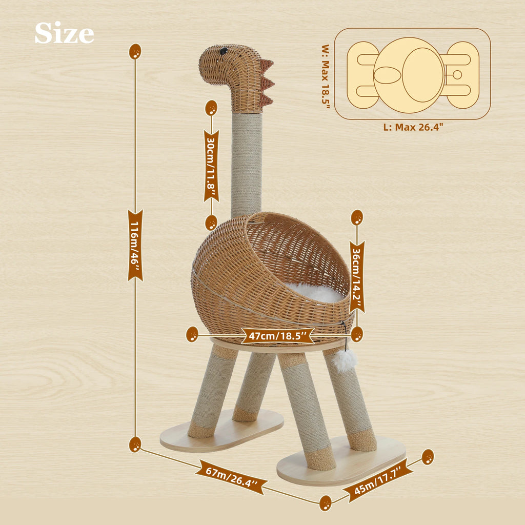 Dinosaur Cat Tree Tower with Sisal Scratching Post