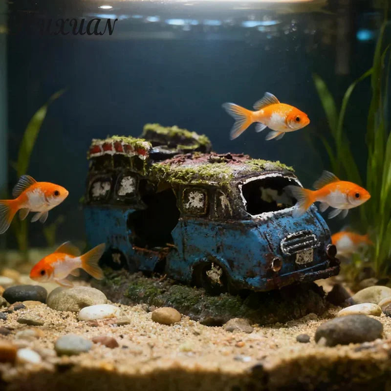 Aquarium Ornament Shaped Like Car Wreckage