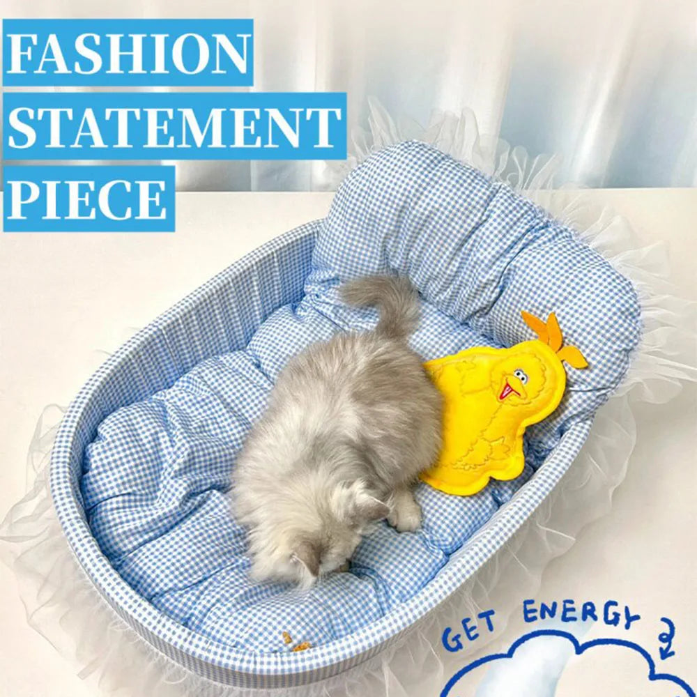 Cute Lace-Trimmed Pet Princess Sofa Bed  Washable and Removable Soft Plush Oval for Small Dogs/Cats