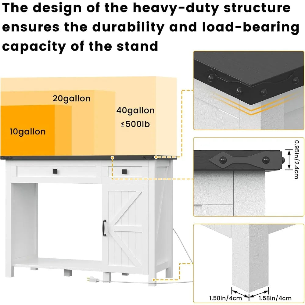 40 Gallon Aquarium Stand With Charging Station, Drawer and Cabinet
