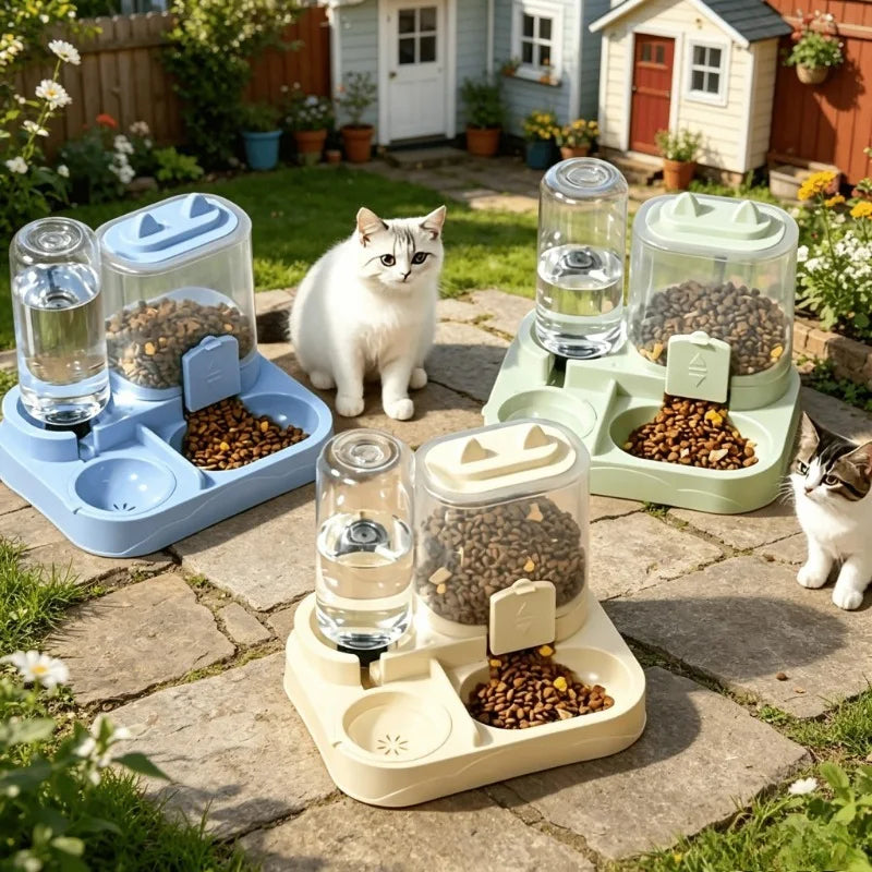 Durable Plastic 2-in-1 Automatic Pet Feeder Water Dispenser Large Capacity Food Water Bowl For Cats Dogs