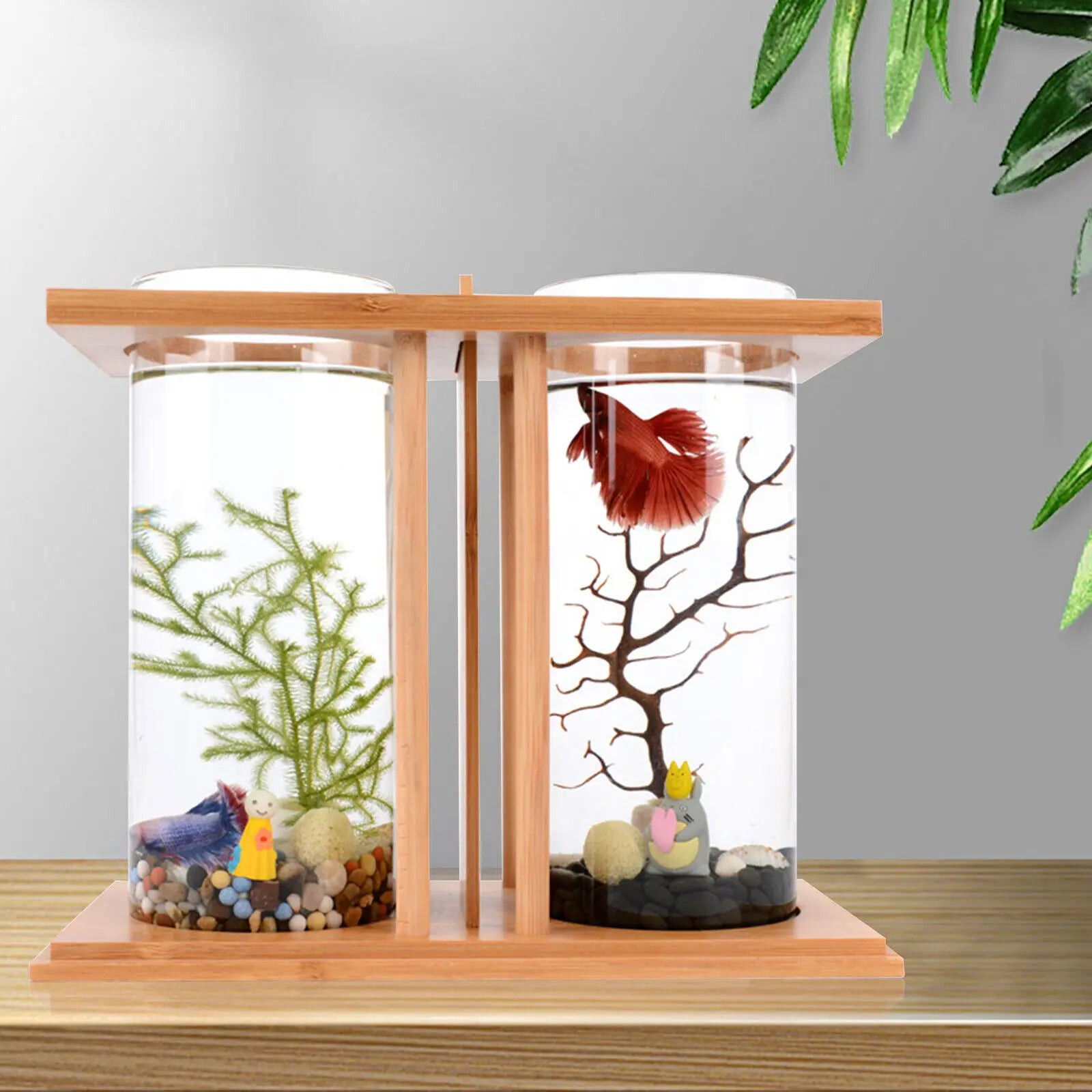 Aquarium Set with LED Light for Desktop Home Office Decoration 2 Tanks