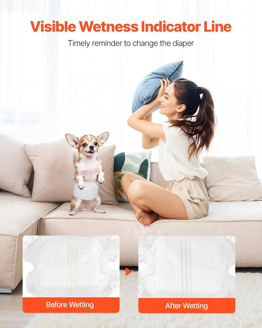 96 Count Super Dry XS Male Dog Diapers with Leakproof Design, Moisture Indicator, Gentle Adhesive and Mobility Support