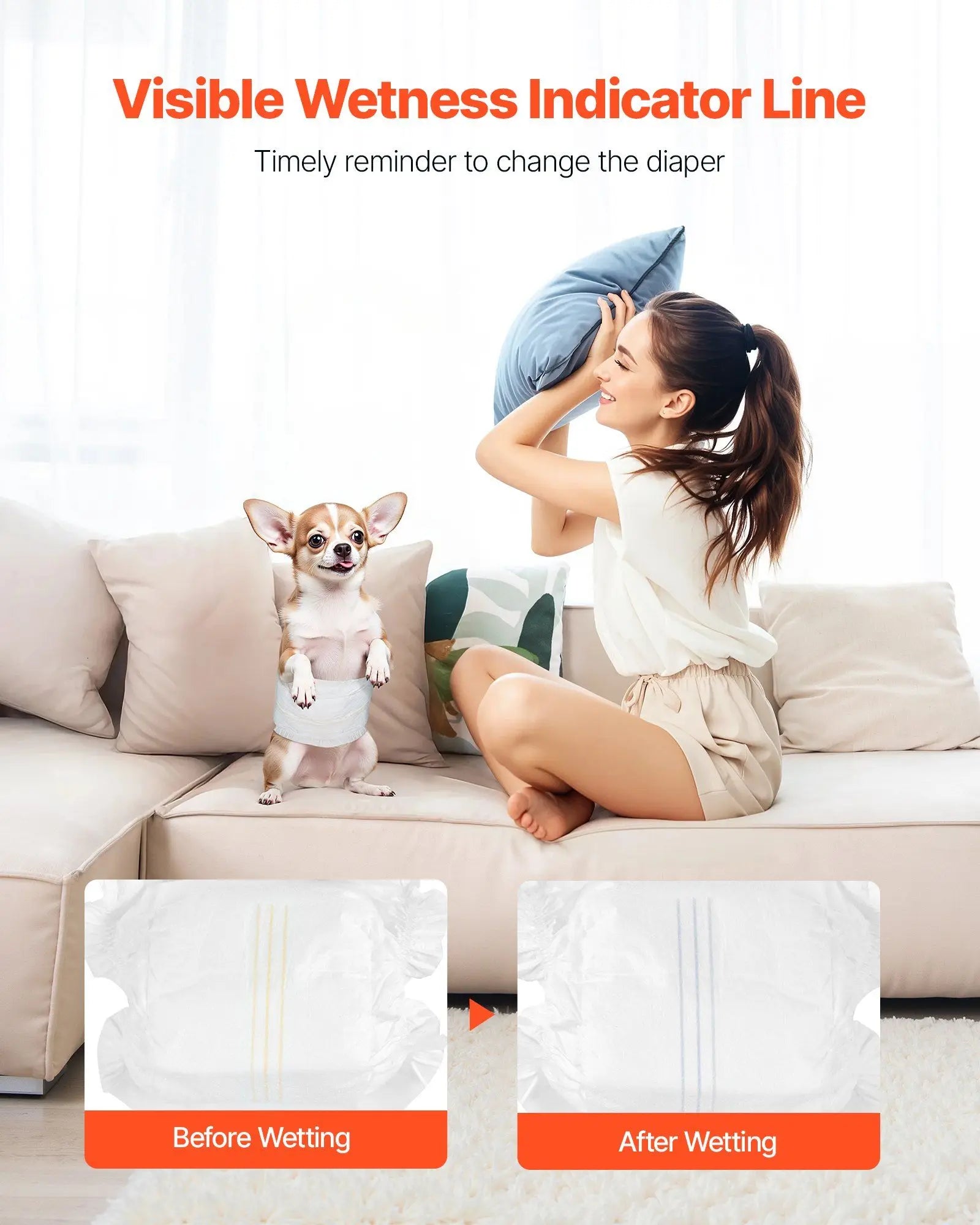 96 Count Super Dry XS Male Dog Diapers with Leakproof Design, Moisture Indicator, Gentle Adhesive and Mobility Support