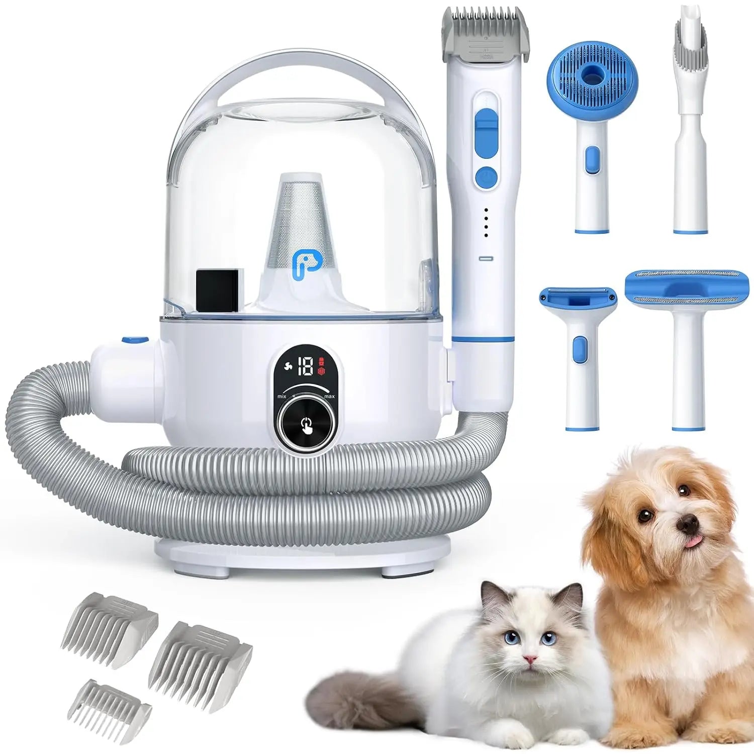 Pet Grooming Kit and Vacuum Suction 99% Pet Hair 5 In-1 Pet Grooming Kit With 2L Large Capacity Dust Cup Low Noise Dog Hair Rem