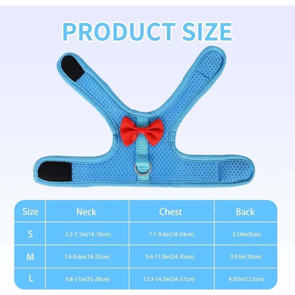 Bunny Harness and Leash Set with Cute Bow, Soft Breathable Mesh