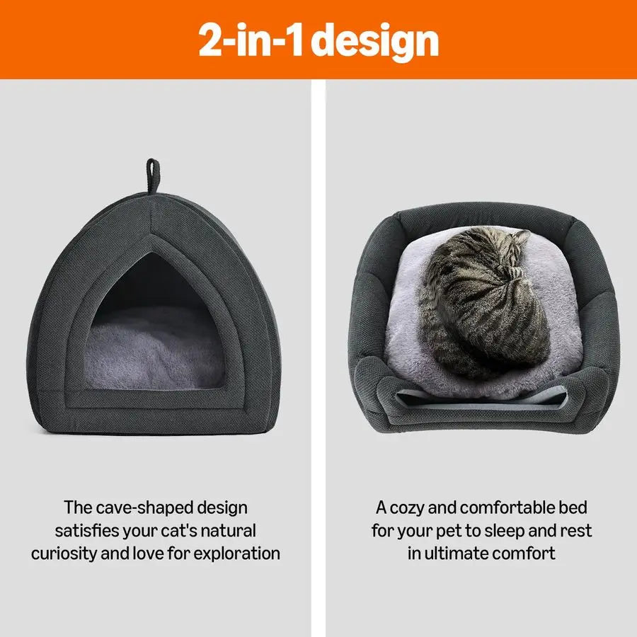 Cat Cave 2in1 Foldable House for Indoor Cats, Rabbits