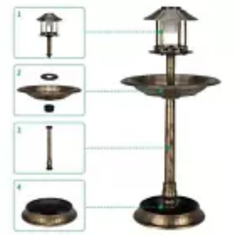 42" H Plastic Round Bird Bath with Solar Light & Sturdy