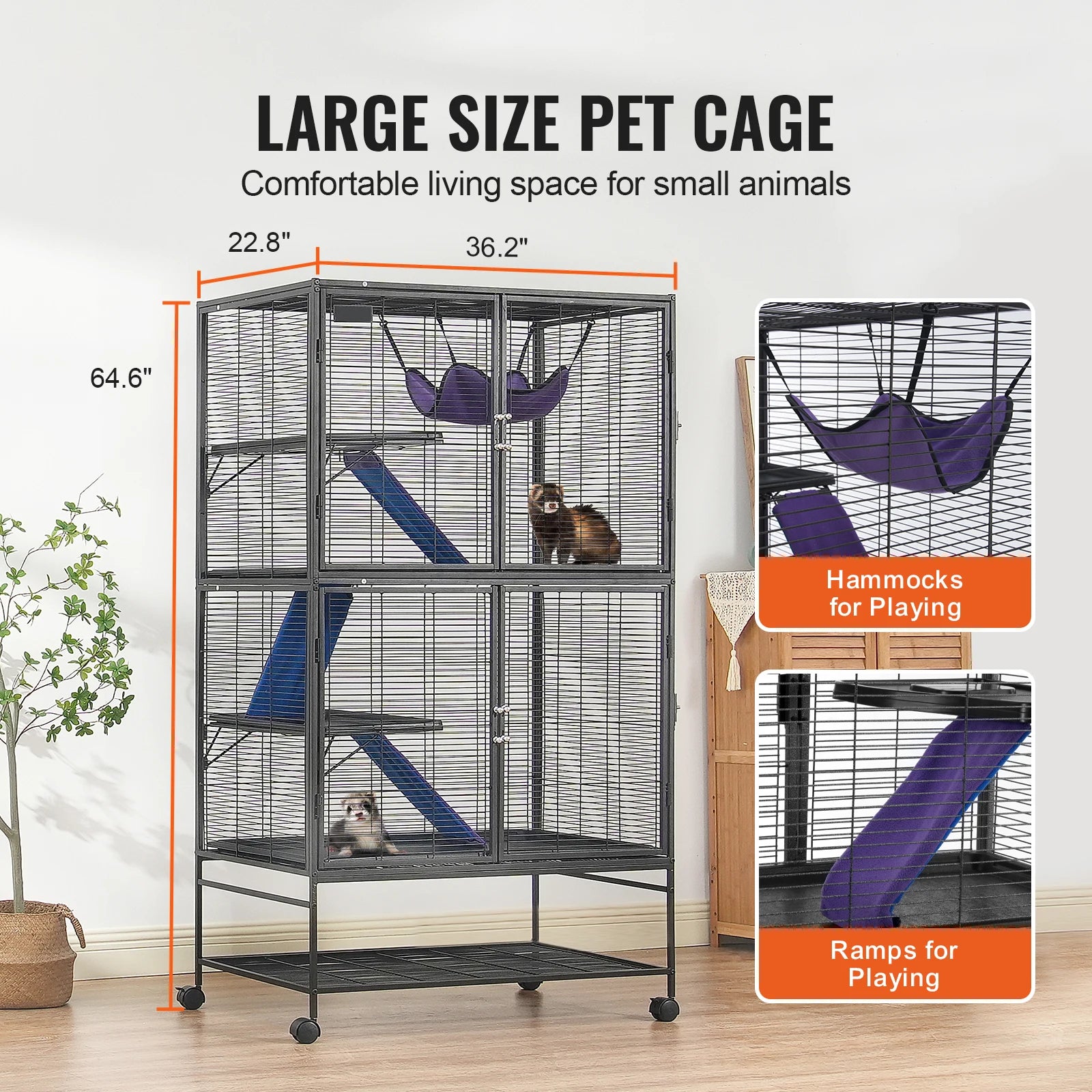 64" Metal Rolling Multi-Level Small Animal Cage