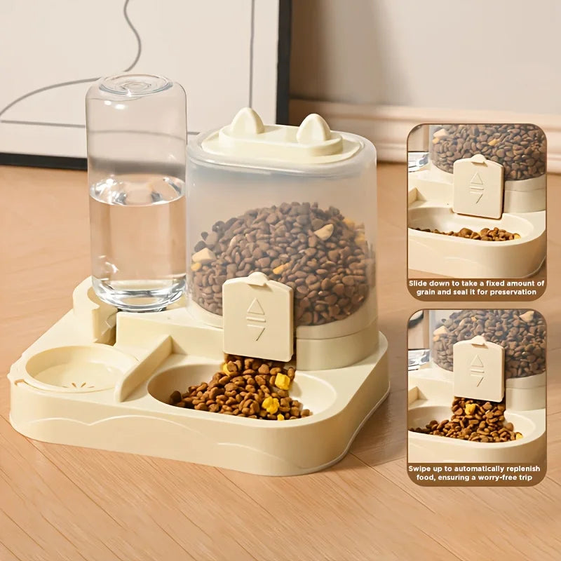 Durable Plastic 2-in-1 Automatic Pet Feeder Water Dispenser Large Capacity Food Water Bowl For Cats Dogs