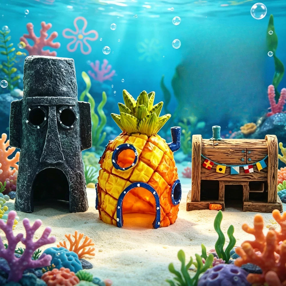 Cute Resin House Aquarium Decorations