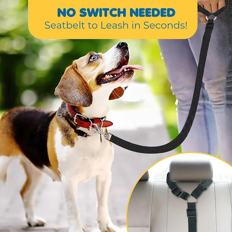 Adjustable 2-in-1 Pet Car Seat Belt Leash Nylon Dog Cat Safety Harness for Travel 20cm