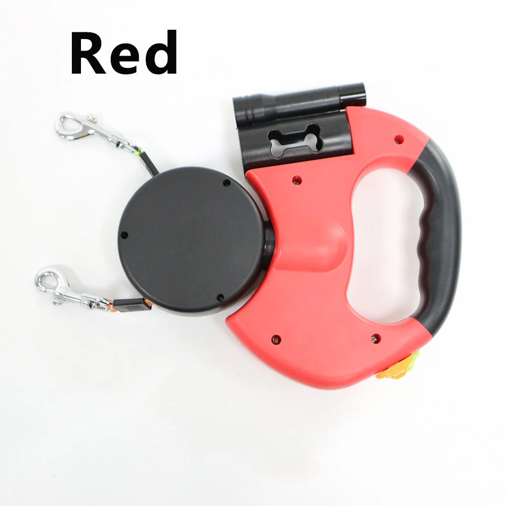 Auto Retractable Double-Ended Dog 3 m Leash with LED Flashlight, Waste Bag, 360 Degree Dual Traction Rope