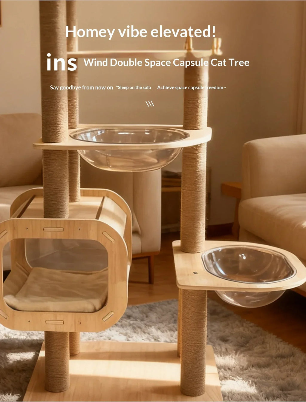 Large Compact Solid Wood Cat Tree
