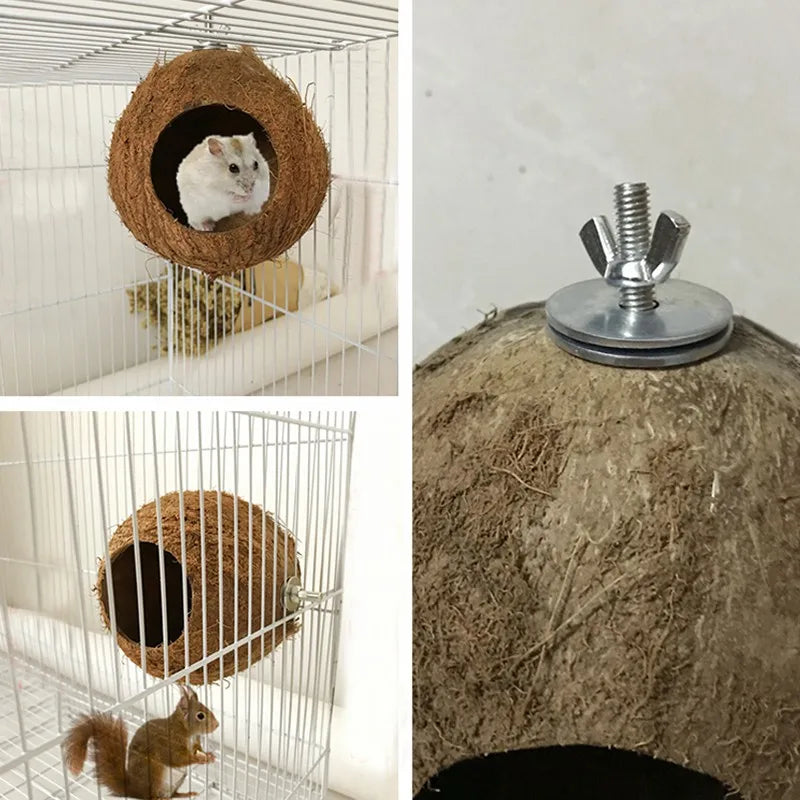 Natural Coco Hideaway Coconut Shell Bird Nest Cage Hanging Toy