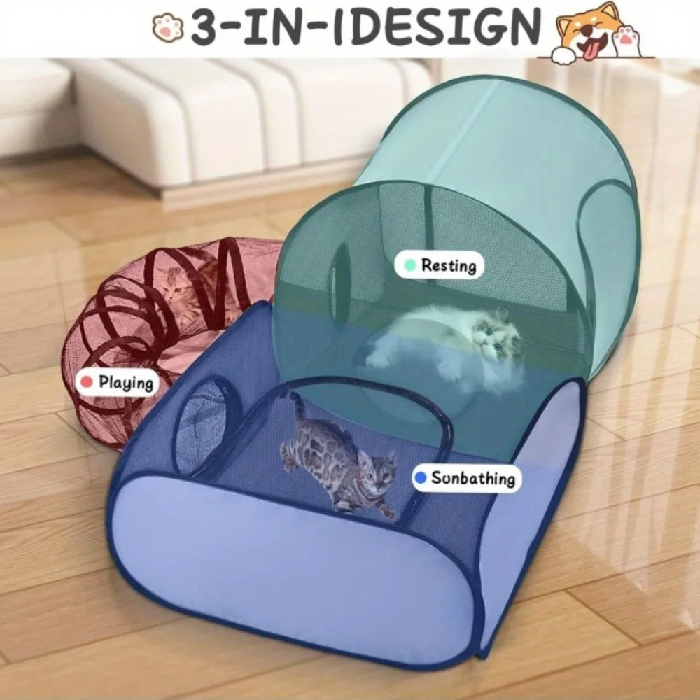 Foldable Cat Tent with Tunnel