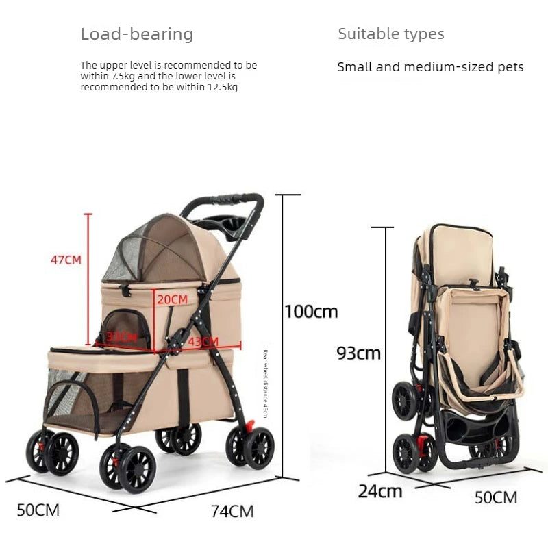 Double Decker Pet Stroller for 2 Dogs Cats