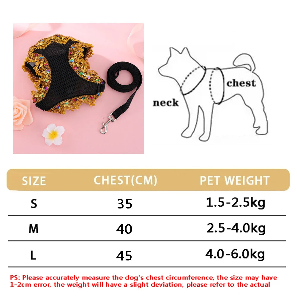 Breathable Reflective Pet Harness Leash Set with Adjustable Floral Chest Strap