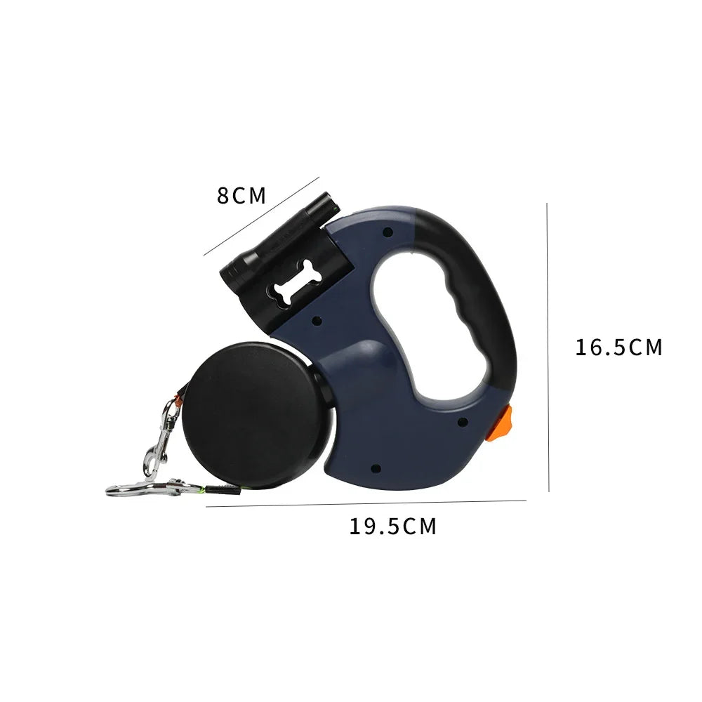 Auto Retractable Double-Ended Dog 3 m Leash with LED Flashlight, Waste Bag, 360 Degree Dual Traction Rope
