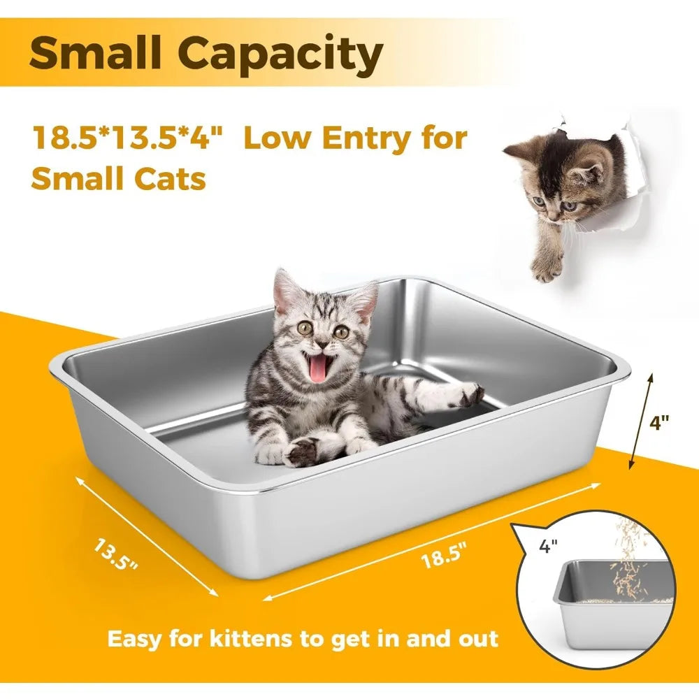 Stainless Steel Litter Box, Non Stick, Easy to Clean(18" Lx14"W)
