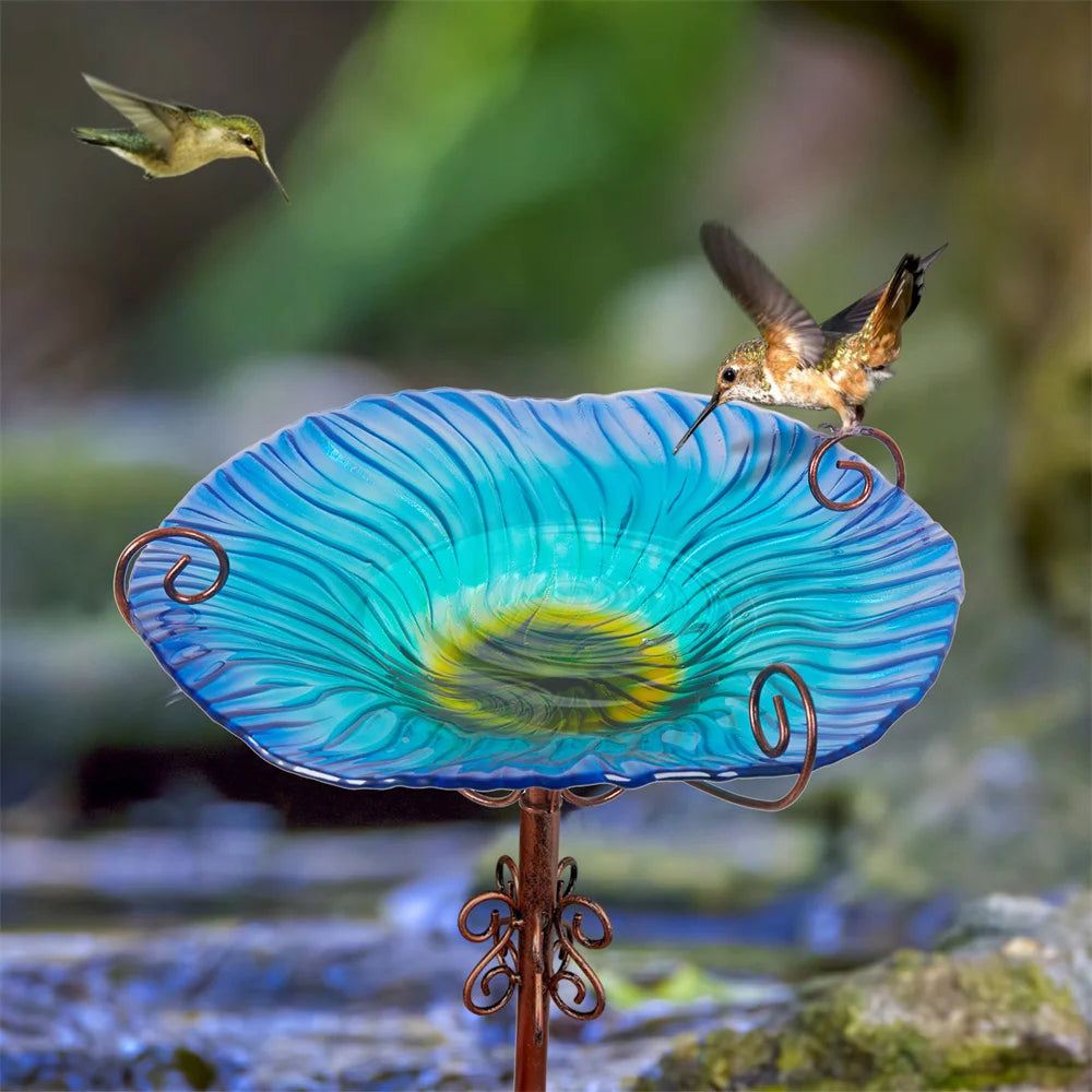 Large Flower-Shaped Glass Bird Bath and Spa