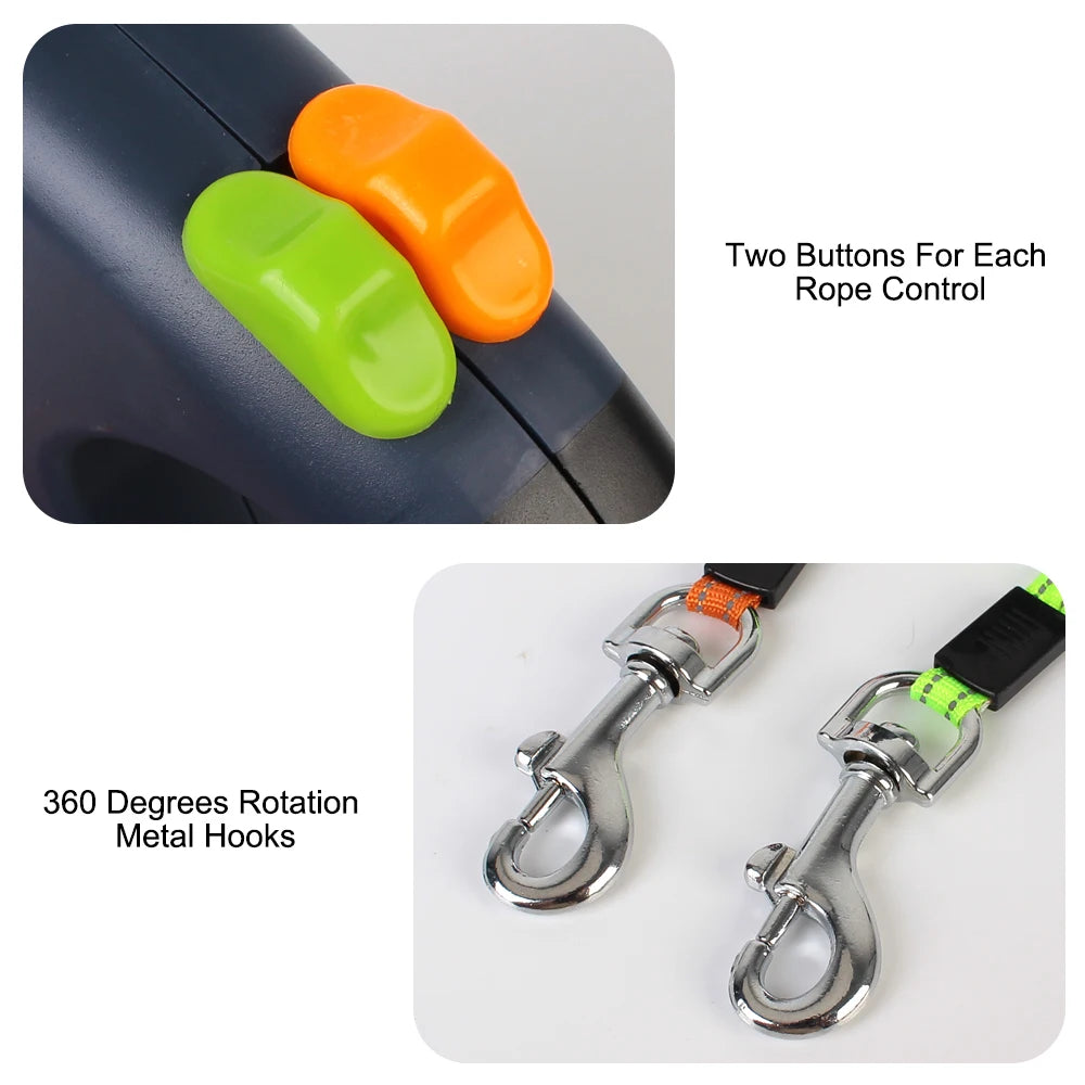 Auto Retractable Double-Ended Dog 3 m Leash with LED Flashlight, Waste Bag, 360 Degree Dual Traction Rope