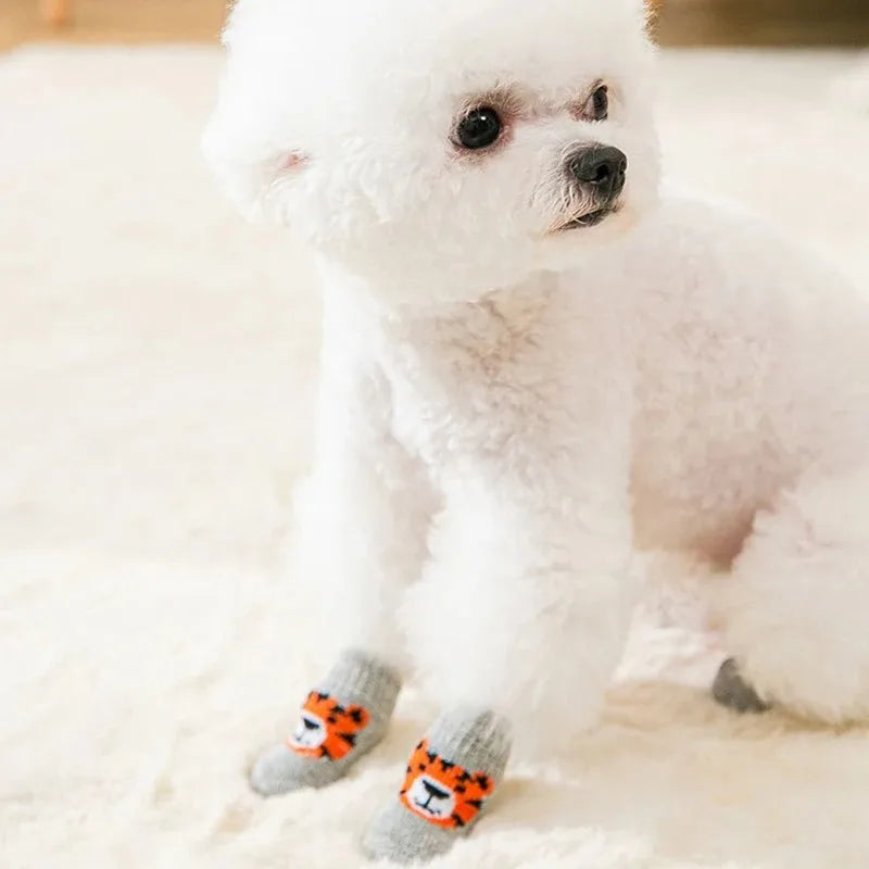 4Pcs Winter Dog Socks Anti Slip Warm Knit Paw Protector Booties
