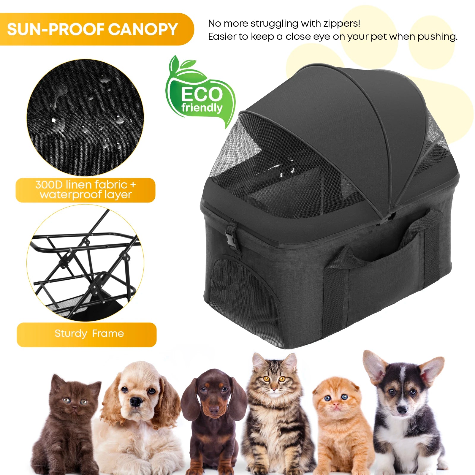 3 in 1 Portable Foldable Pet Stroller for Medium Dogs Cats
