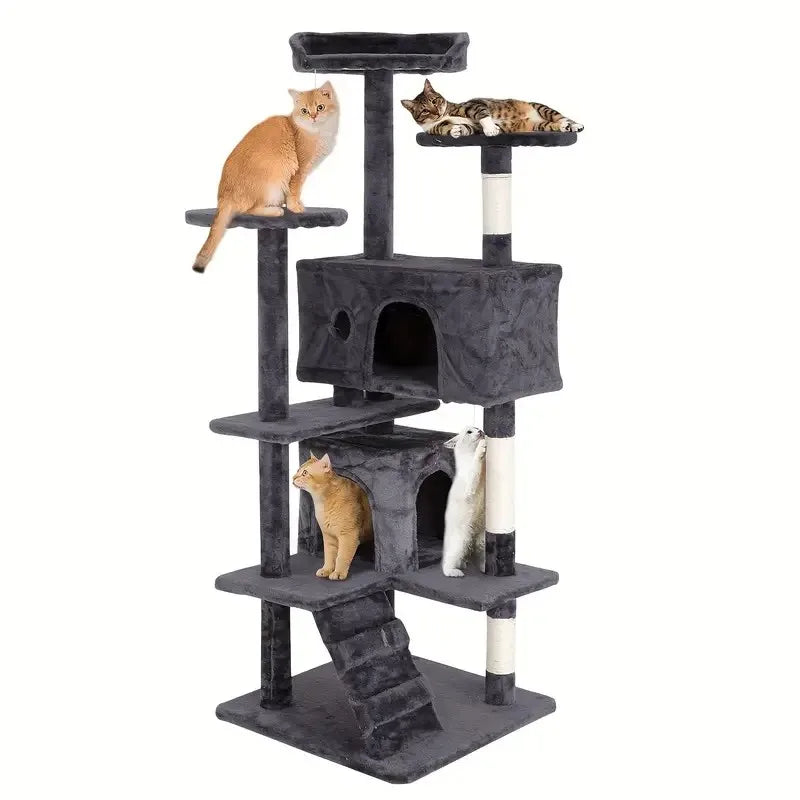 Cat Tree 54/70 Inch Tower with Sisal-Covered Scratching Posts, Dangling Ball
