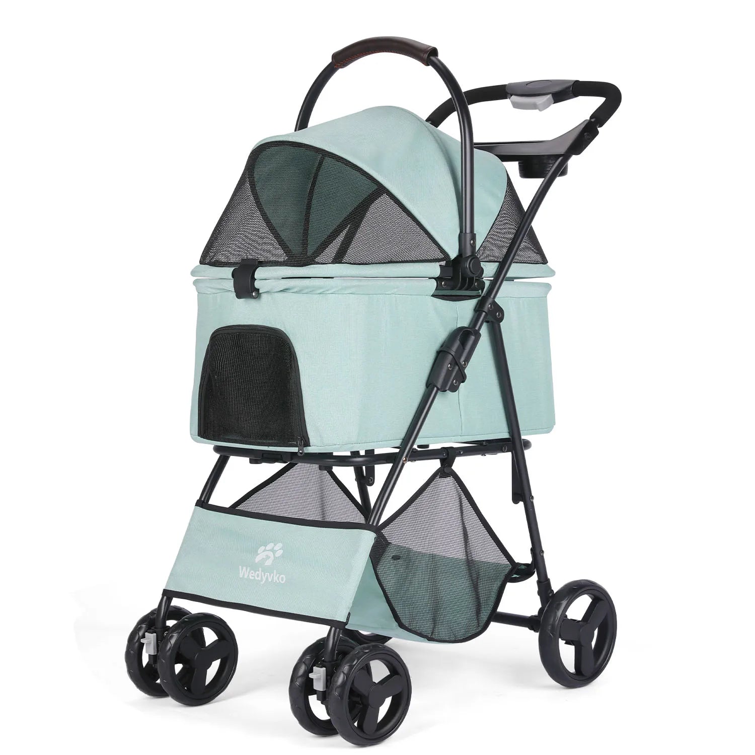 Luxury Detachable Four-wheeled Pet Stroller, Cup Holder Design, Travel Carrying Bag