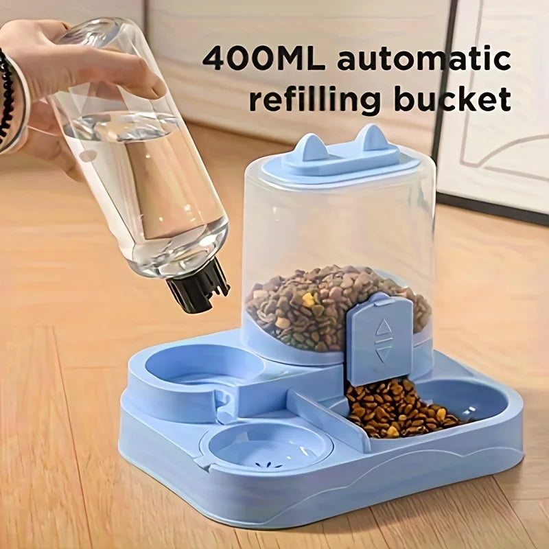 Durable Plastic 2-in-1 Automatic Pet Feeder Water Dispenser Large Capacity Food Water Bowl For Cats Dogs