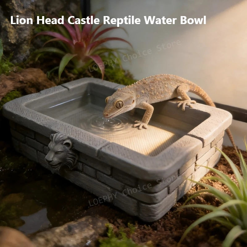 Lion Head Faux Stone Reptile Water Bowl