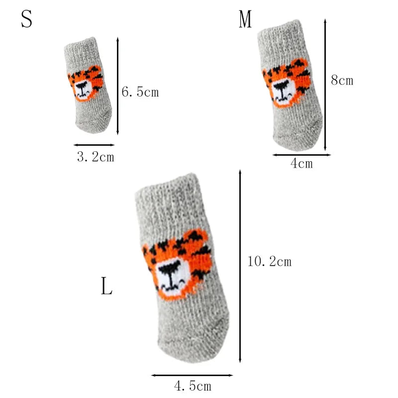 4Pcs Winter Dog Socks Anti Slip Warm Knit Paw Protector Booties