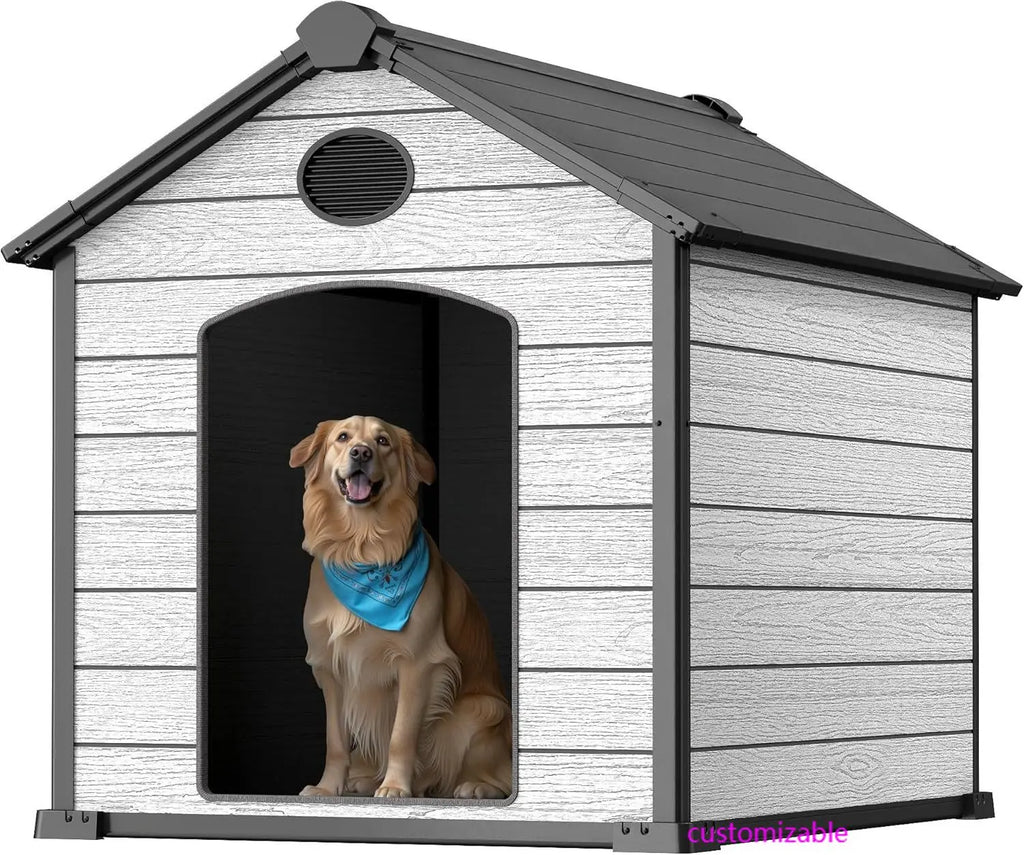 46" Large  Outdoor Weatherproof Dog House for 2 Large Dogs,  with Elevated Floor