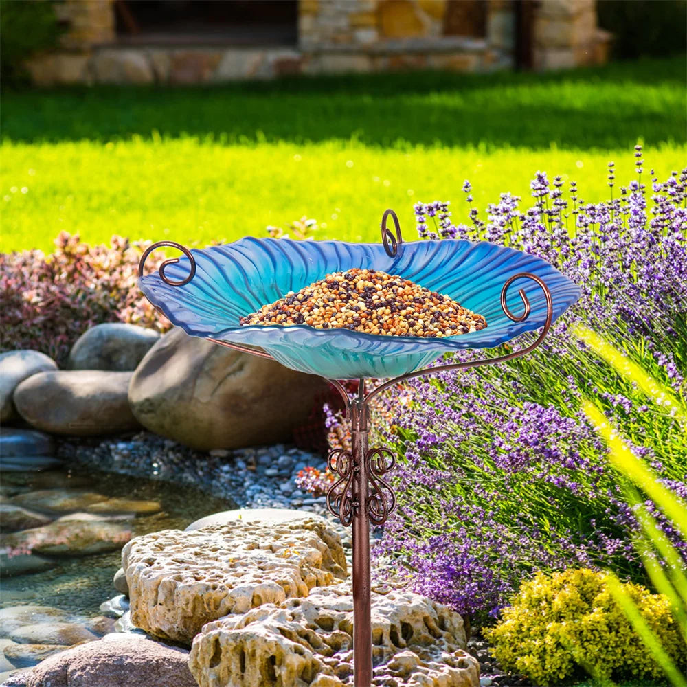 Large Flower-Shaped Glass Bird Bath and Spa