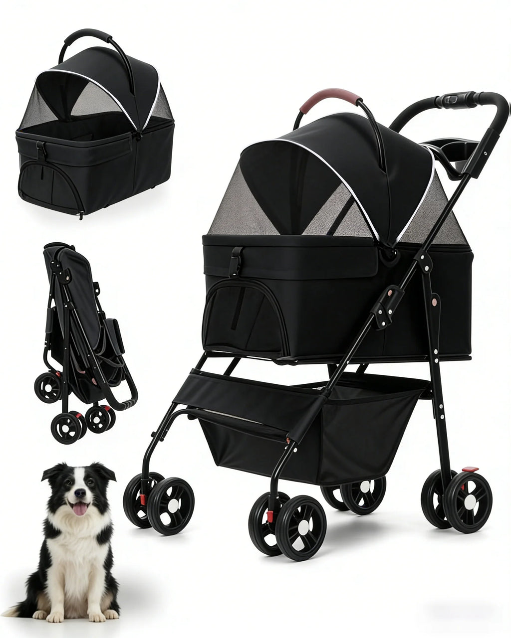 2-in-1Pet Foldable Lightweight Stroller for Small Dogs Cats