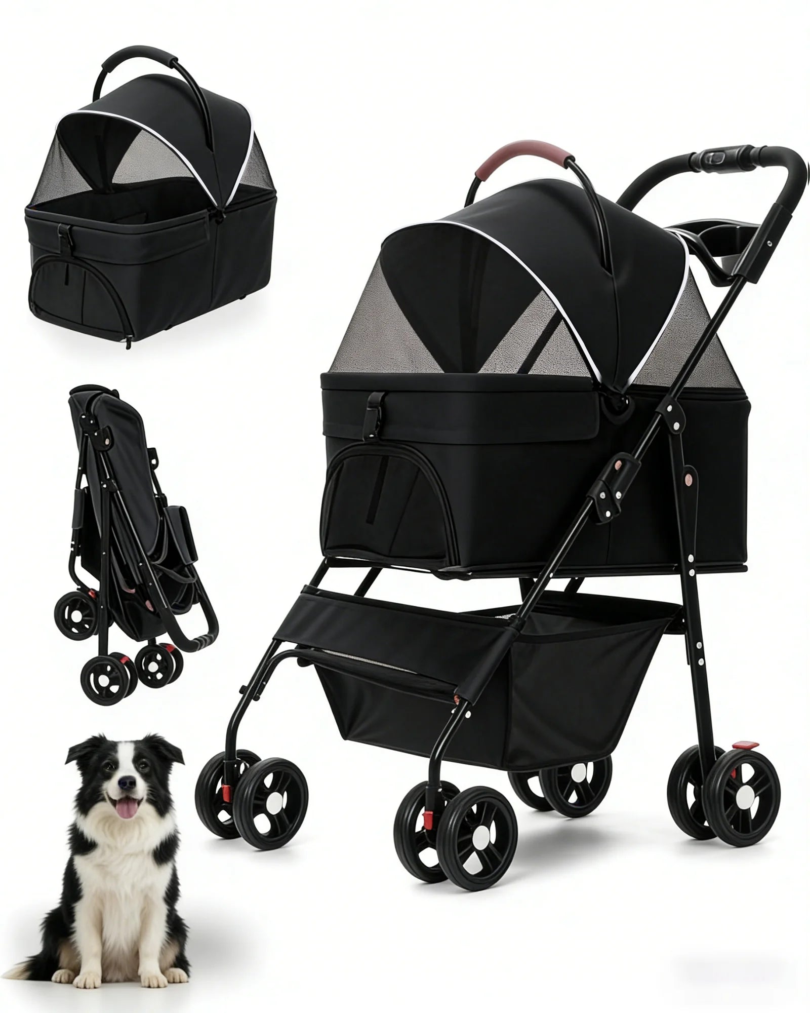 2-in-1Pet Foldable Lightweight Stroller for Small Dogs Cats
