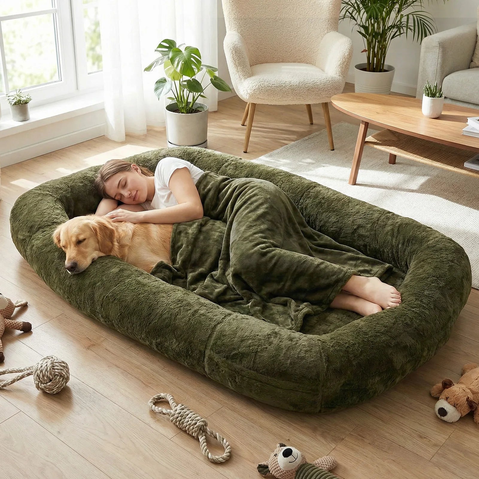 Washable Human and Dog Bed 71x47x12in  Extra Large Comfortable Pet Bed with Soft Blanket for Sleeping