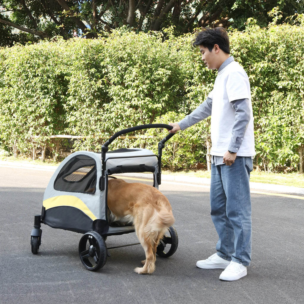 Portable 4 Wheel Dog Stroller for Large Dogs Foldable Pet Cat Travel Carriage Stroller Breathable Carrier for Outside Play