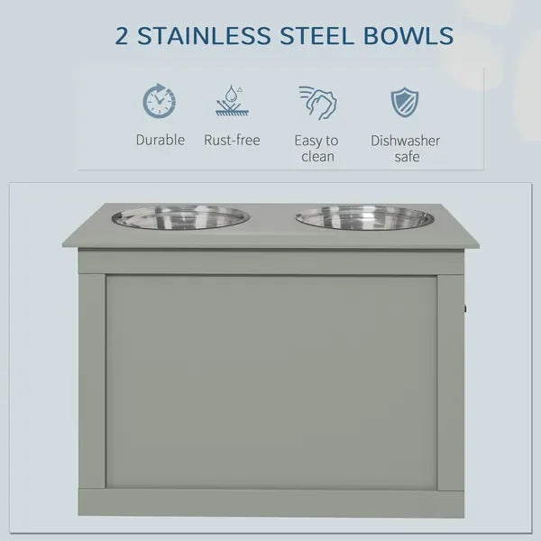 Raised Dog Feeding Station with 2 StainlSteel Bowls and Storage for Large Dogs and Other Large Pets Gray