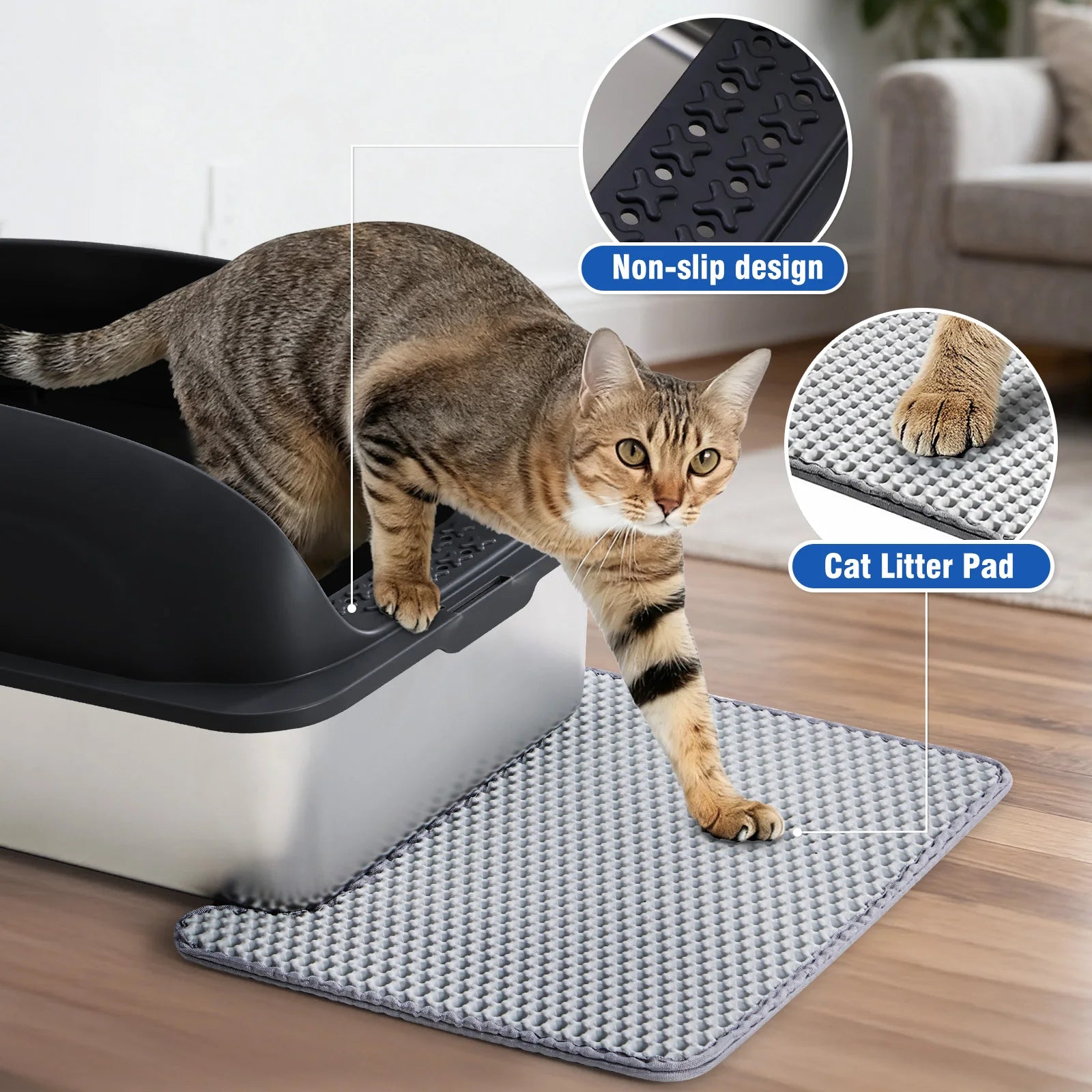 24IN Stainless Steel Cat Litter Box with Lid, Anti-Urine Leakage Scoop and Mat Included