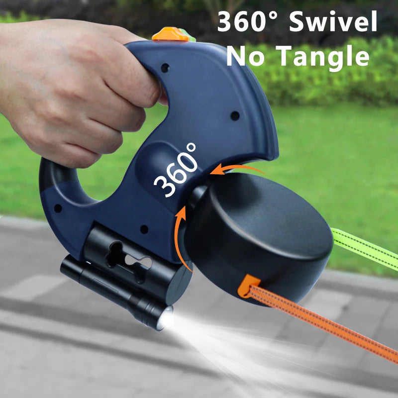 Auto Retractable Double-Ended Dog 3 m Leash with LED Flashlight, Waste Bag, 360 Degree Dual Traction Rope