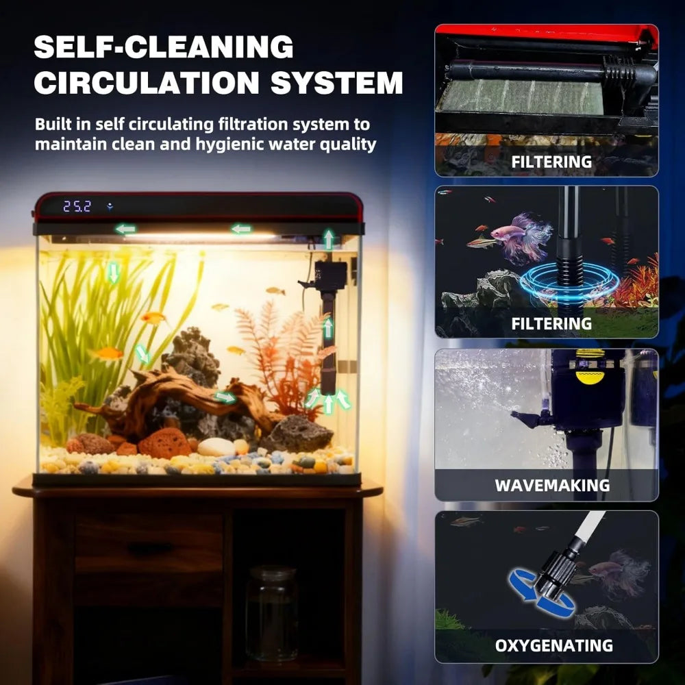 10 Gallon Glass Aquarium Kit, Self-Cleaning, LED Lights & Quiet Pump
