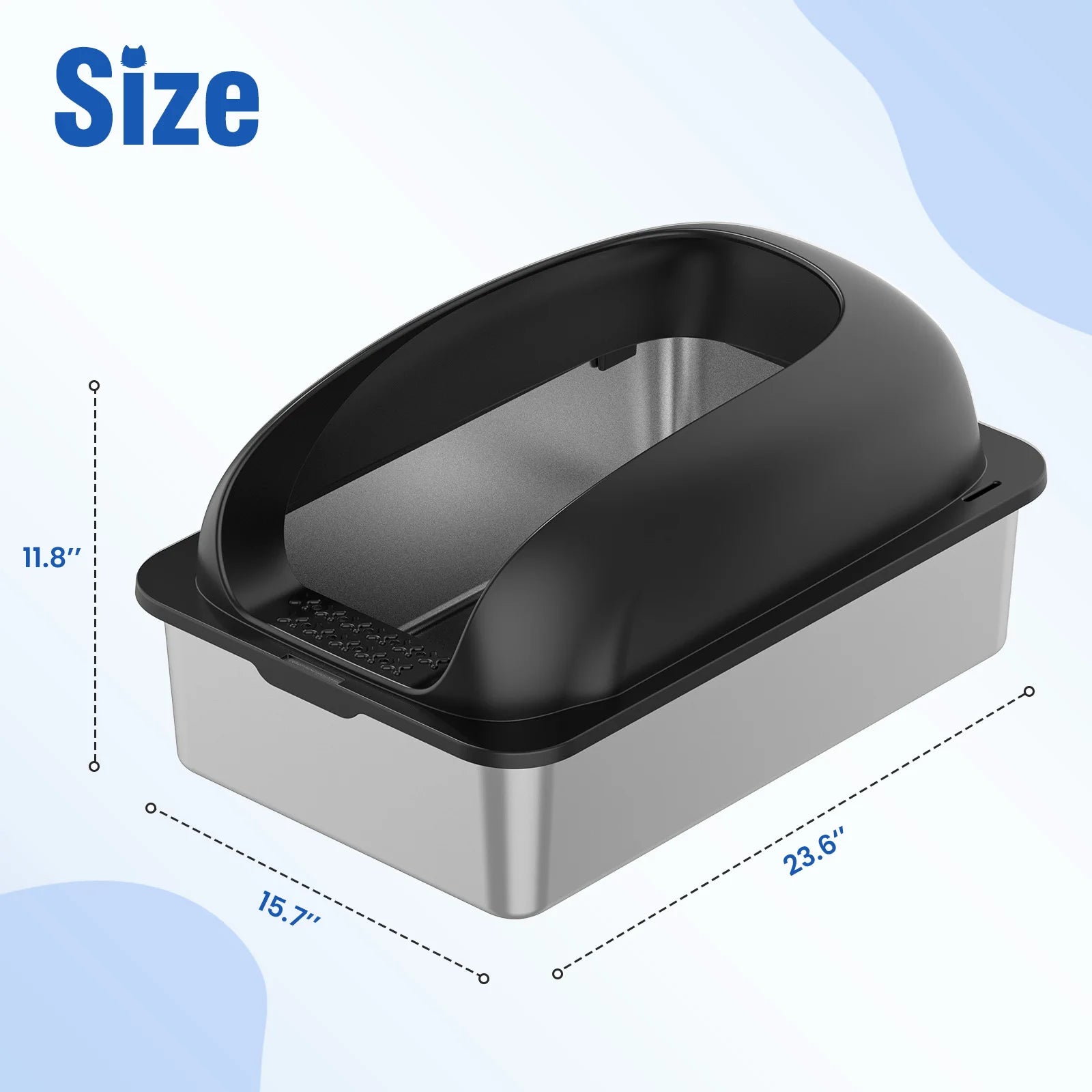24IN Stainless Steel Cat Litter Box with Lid, Anti-Urine Leakage Scoop and Mat Included