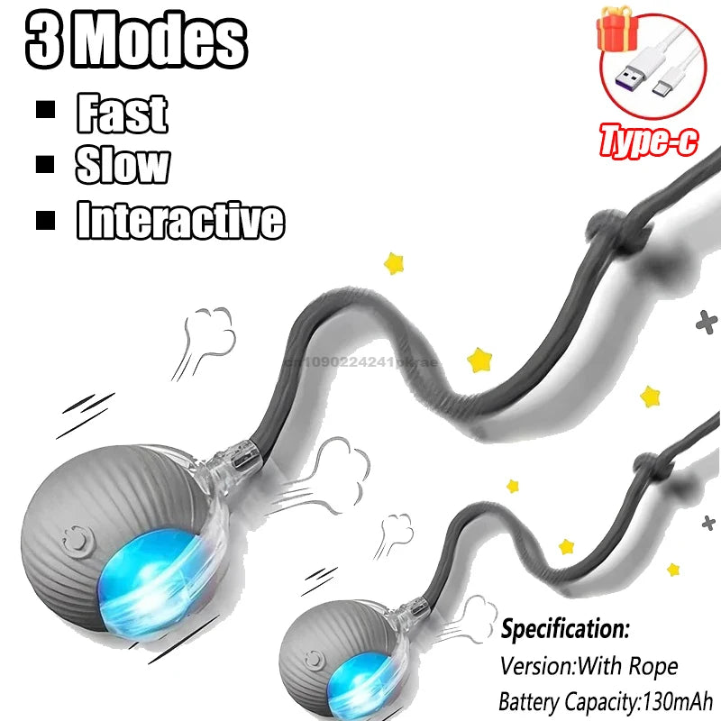 New Cat Interactive Ball Toy Automatic Rolling Ball Faux Tail Rechargeable Smart Pet Electric Toy Dog Cat Training Imitate Mouse