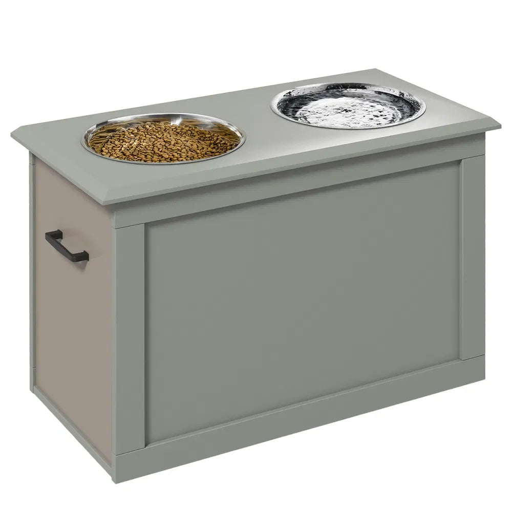 Raised Dog Feeding Station with 2 StainlSteel Bowls and Storage for Large Dogs and Other Large Pets Gray